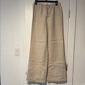 Lovers + Friends Wide Leg Linen-Blend Pants in Natural Beige